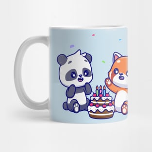 Cute Panda And Red Panda With Birthday Cake Cartoon Mug